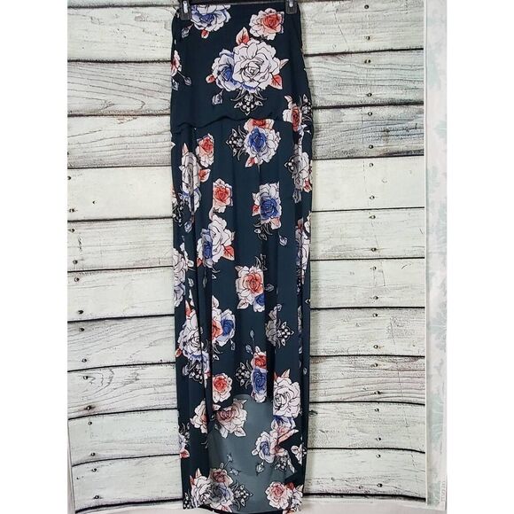 Maurices Strapless Floral Maxi Dress Women’s Size 2 Navy Pink Blue Roses - Picture 2 of 8